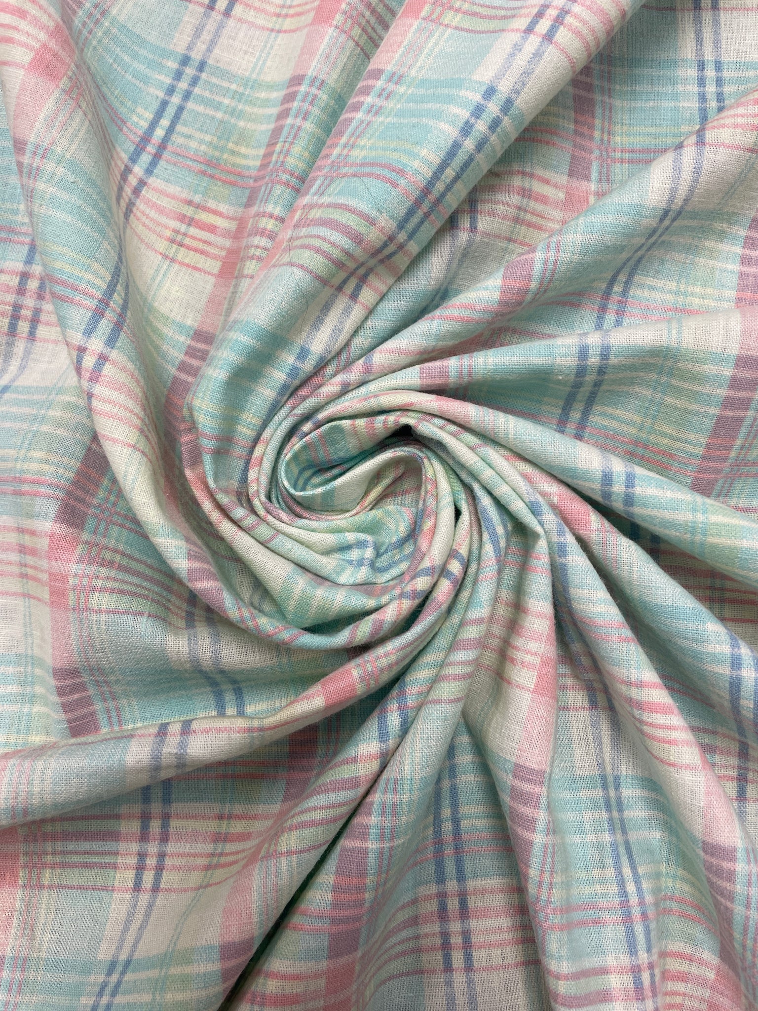 1 1/2 YD Poly/Cotton Printed Plaid - Aqua, Pink, Cream and Blue