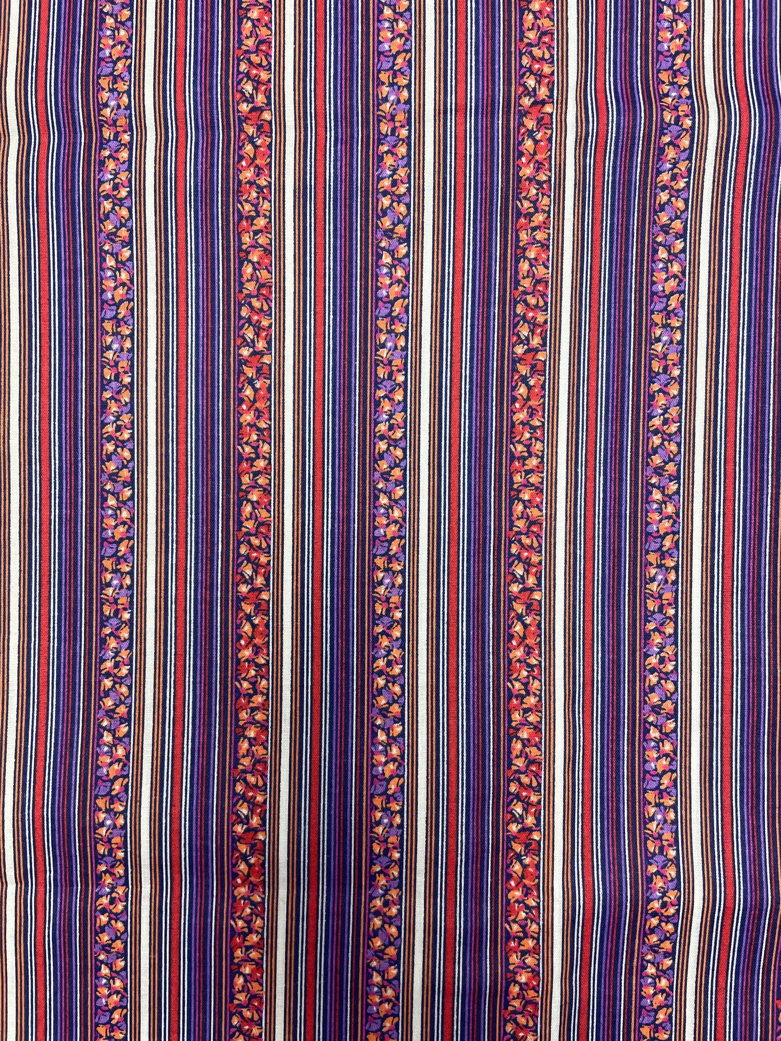 3 YD Poly/Cotton Shirting Printed Stripes Vintage - Purple, Red, Black, White and Floral