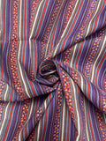 3 YD Poly/Cotton Shirting Printed Stripes Vintage - Purple, Red, Black, White and Floral