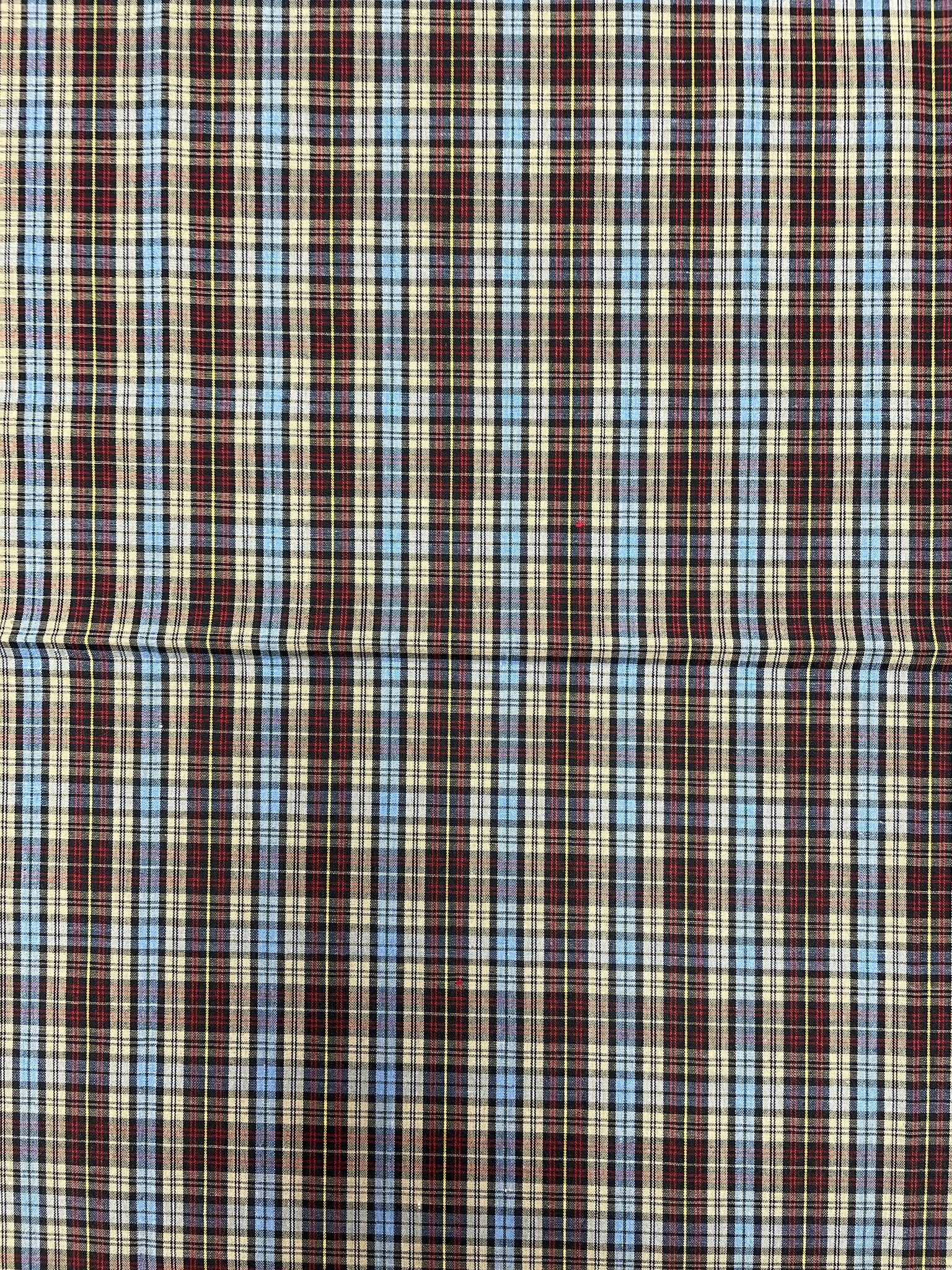 1 1/4 YD Polyester Yarn-Dyed Plaid Shirting Vintage - Beige, Black, Red and Blue