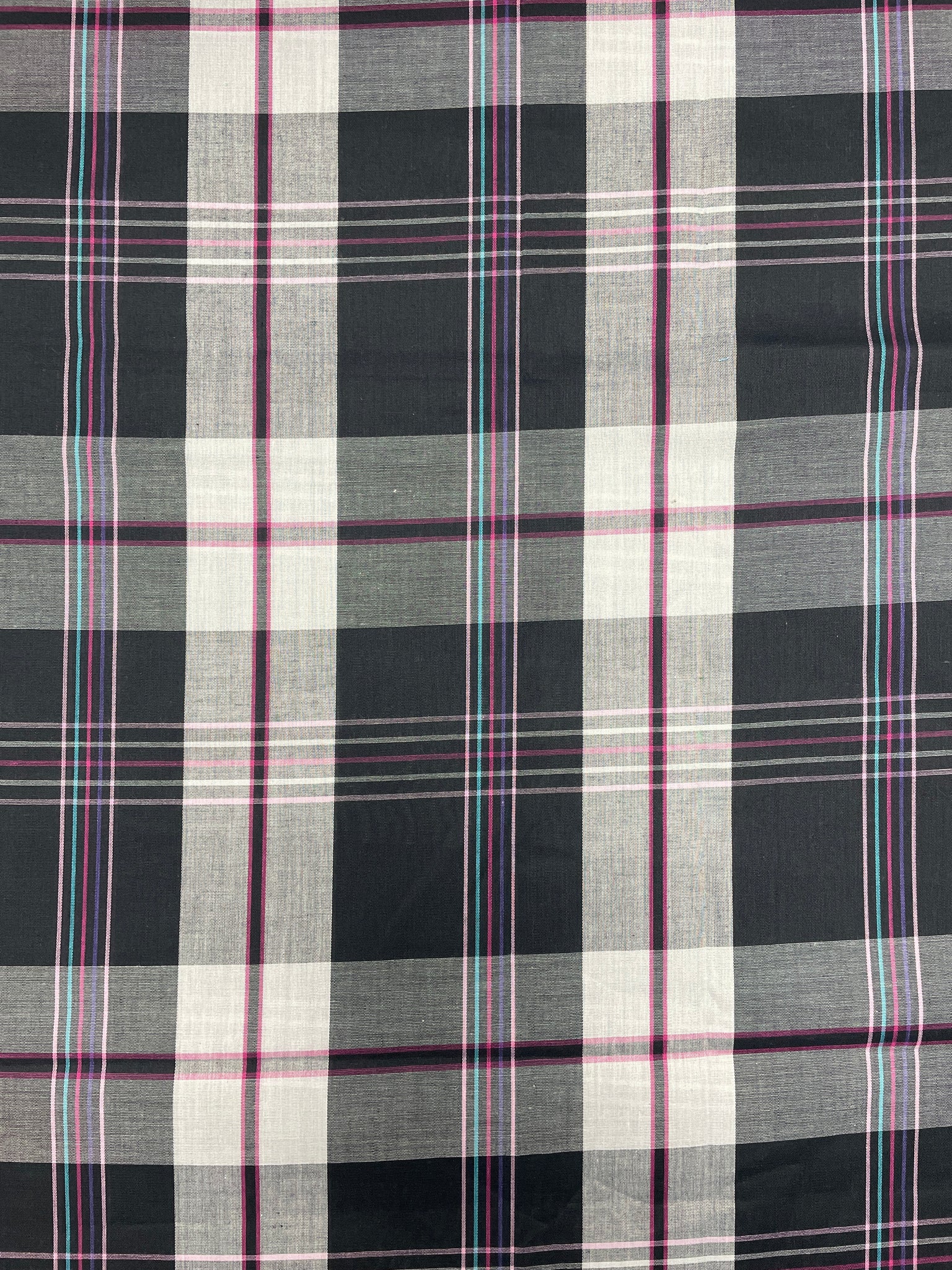 2 YD Poly/Cotton Yarn-Dyed Plaid Vintage - Black, Purple, Turquoise, Pink and White