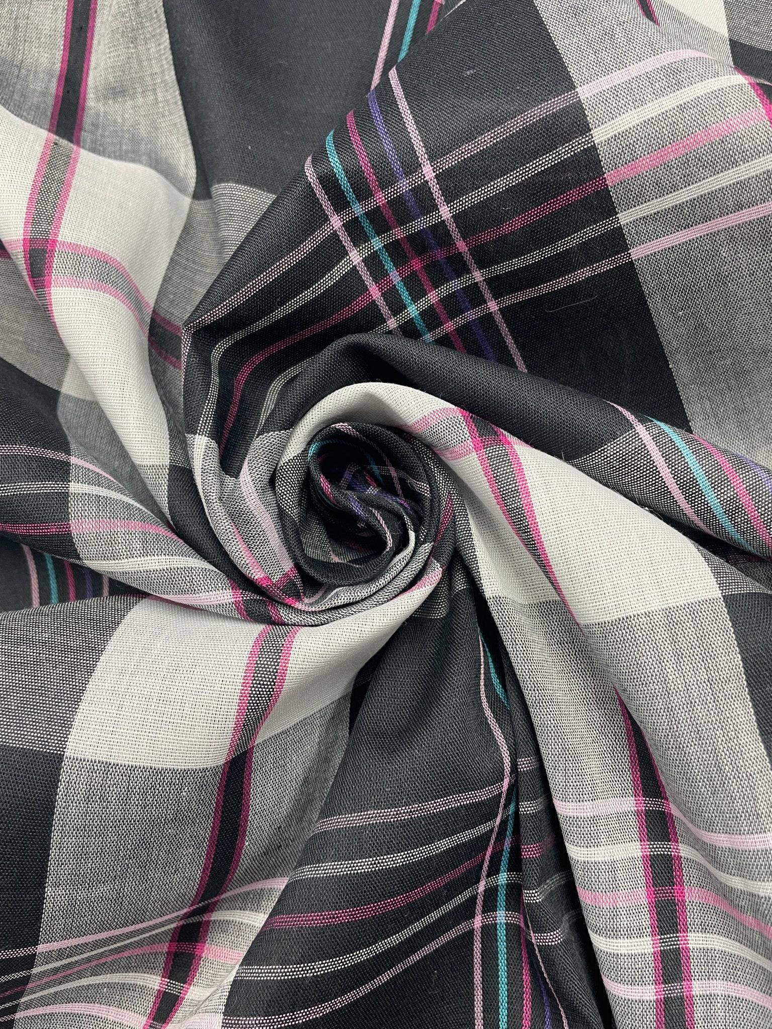 2 YD Poly/Cotton Yarn-Dyed Plaid Vintage - Black, Purple, Turquoise, Pink and White