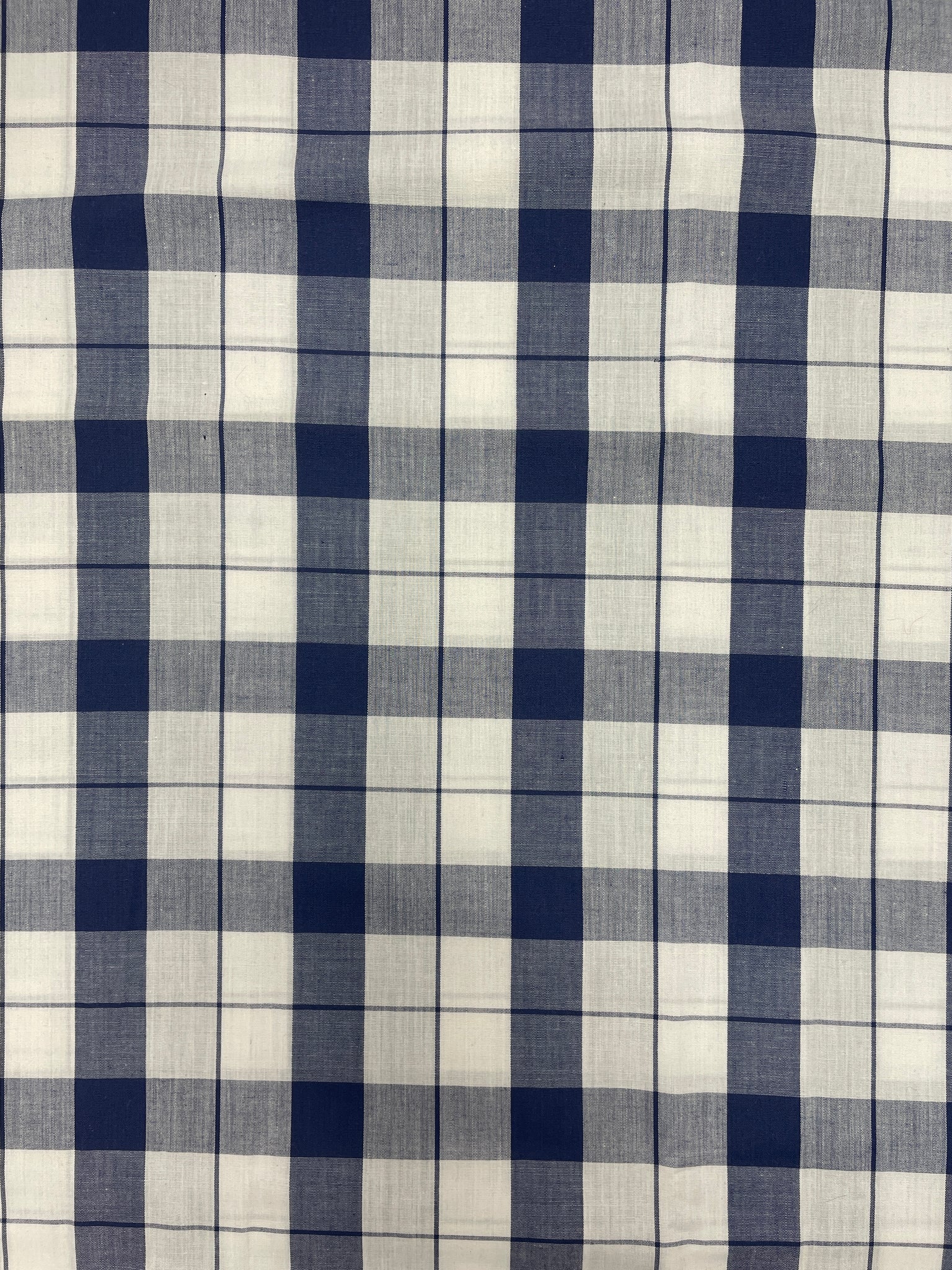 2 3/8 YD Poly/Cotton Yarn-Dyed Plaid Vintage - Navy Blue and White