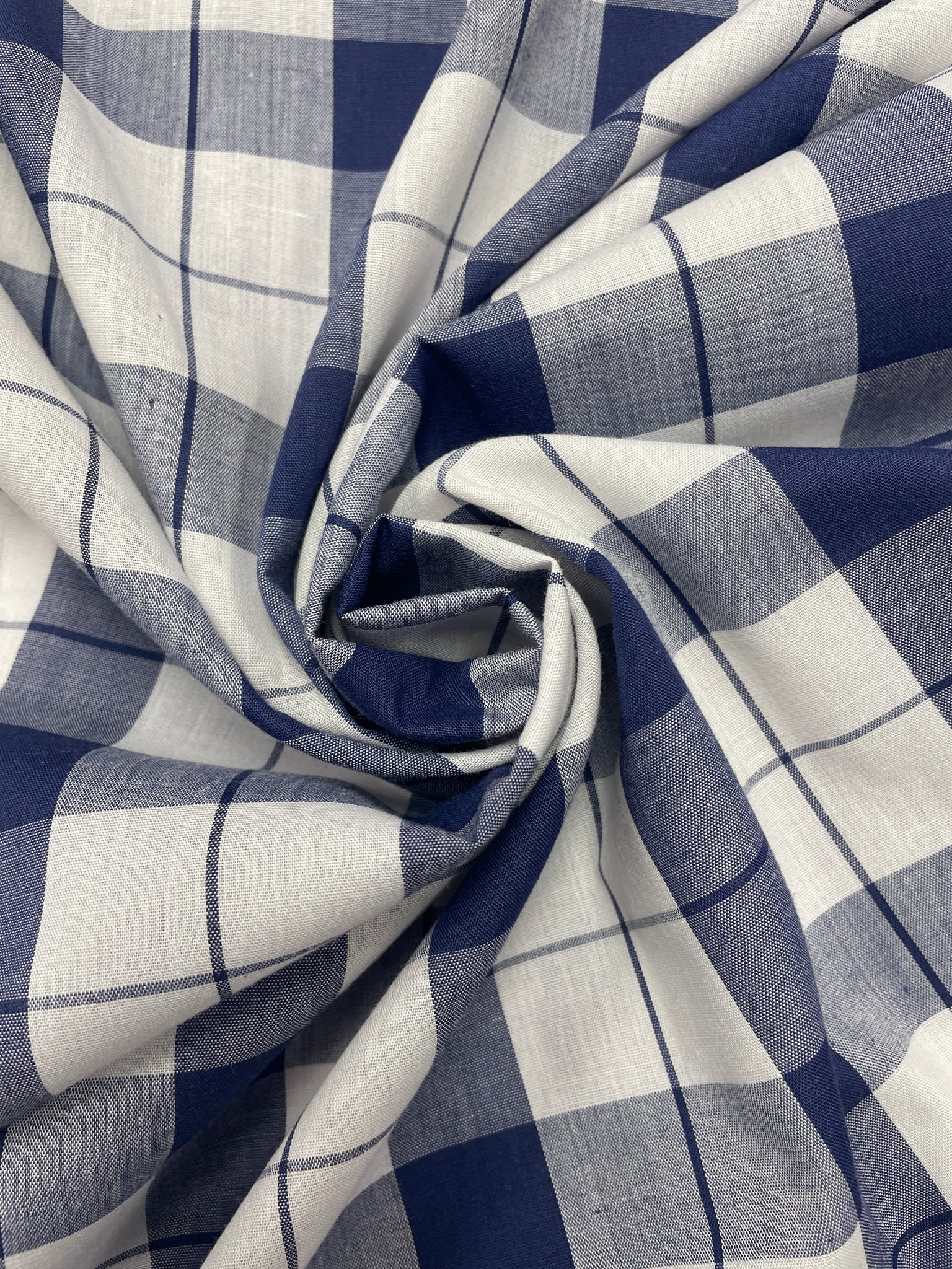 2 3/8 YD Poly/Cotton Yarn-Dyed Plaid Vintage - Navy Blue and White