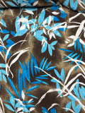Rayon Crinkle Vintage - Turquoise & White Leaves on Mottled Brown