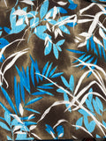 Rayon Crinkle Vintage - Turquoise & White Leaves on Mottled Brown