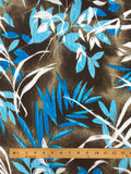 Rayon Crinkle Vintage - Turquoise & White Leaves on Mottled Brown