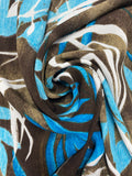 Rayon Crinkle Vintage - Turquoise & White Leaves on Mottled Brown