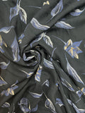 Rayon Vintage - Blue, Tan and White Flowers on Black