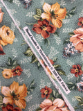 2006 1 1/4 YD Cotton Flannel - Peach, Yellow, and Mauve Roses on Green