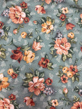 2006 1 1/4 YD Cotton Flannel - Peach, Yellow, and Mauve Roses on Green