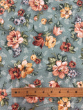 2006 1 1/4 YD Cotton Flannel - Peach, Yellow, and Mauve Roses on Green
