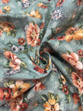 2006 1 1/4 YD Cotton Flannel - Peach, Yellow, and Mauve Roses on Green