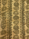 1 7/8 YD Rayon - Stripes of Army Green Geometric Shapes on Mottled Tan