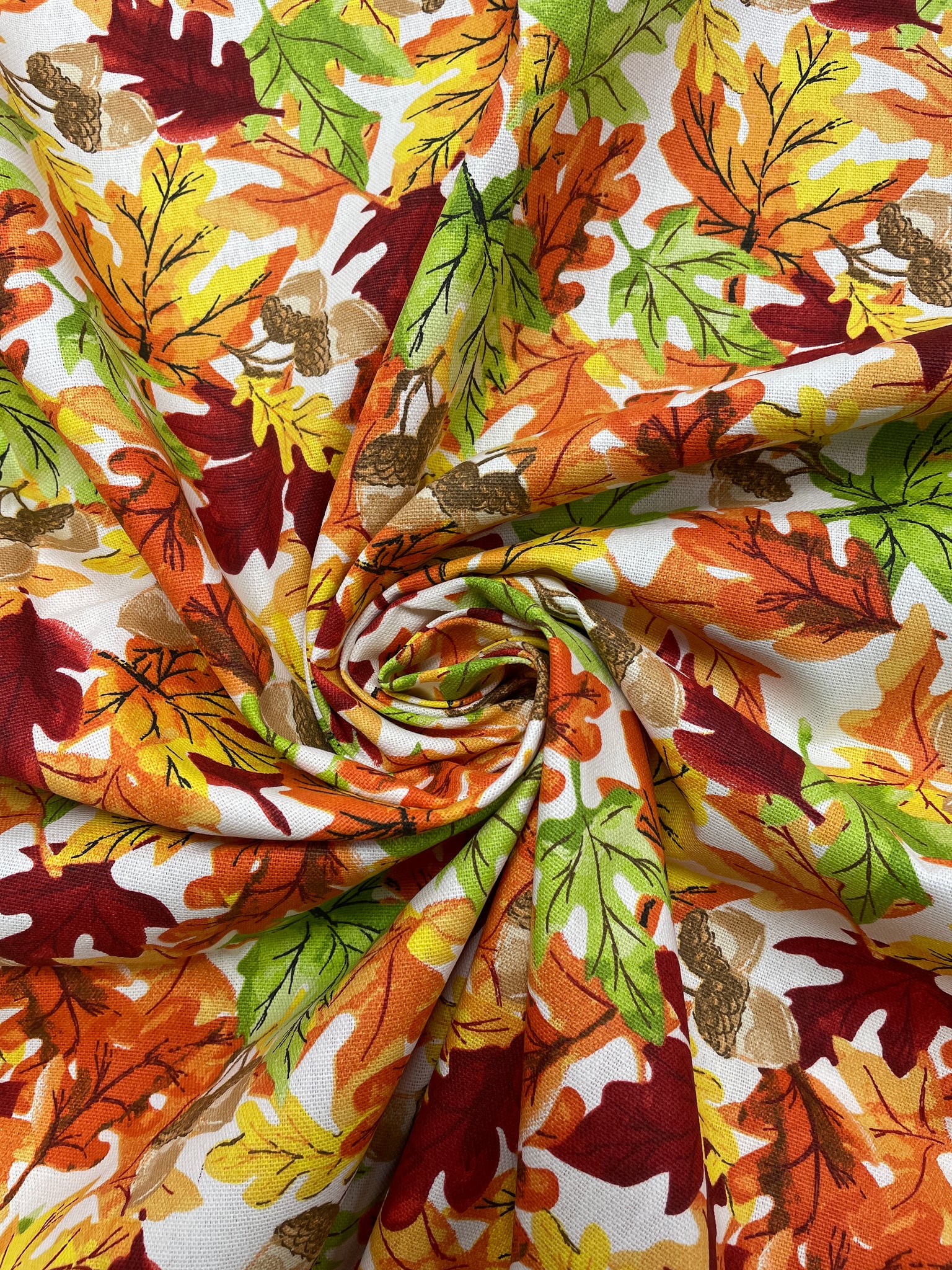 4 3/8 YD Cotton Duck - White with Fall Leaves