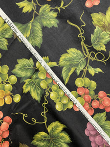 2 1/8 YD Quilting Cotton - Black with Grapes and Leaves