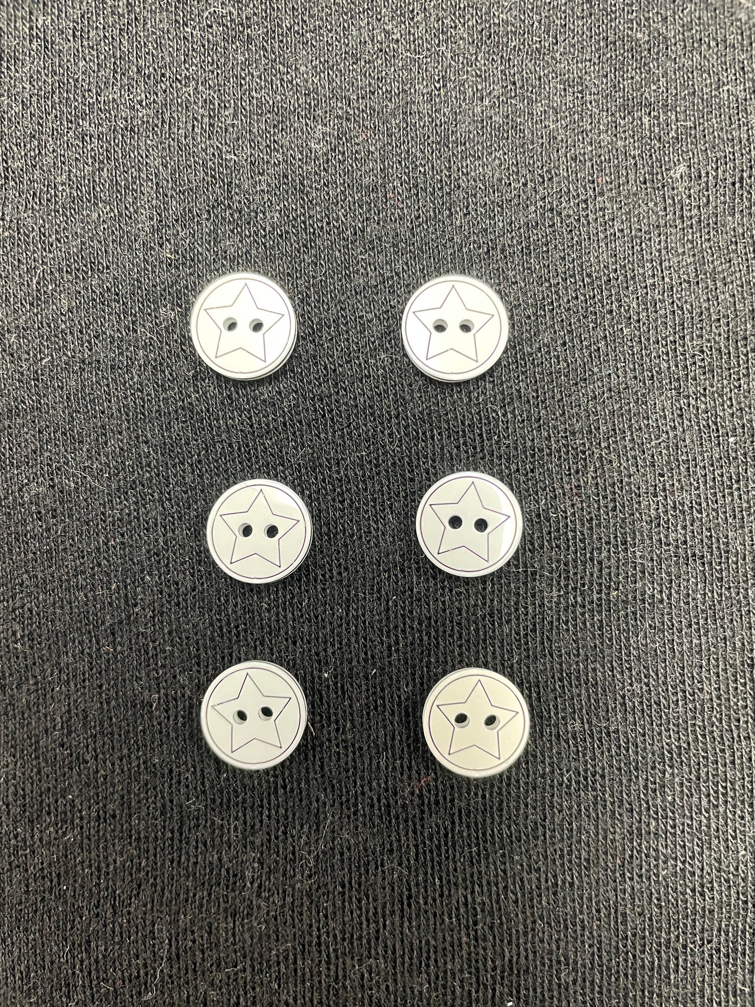 Button Plastic Set of 5 or 7 - White with Star Outline in Black