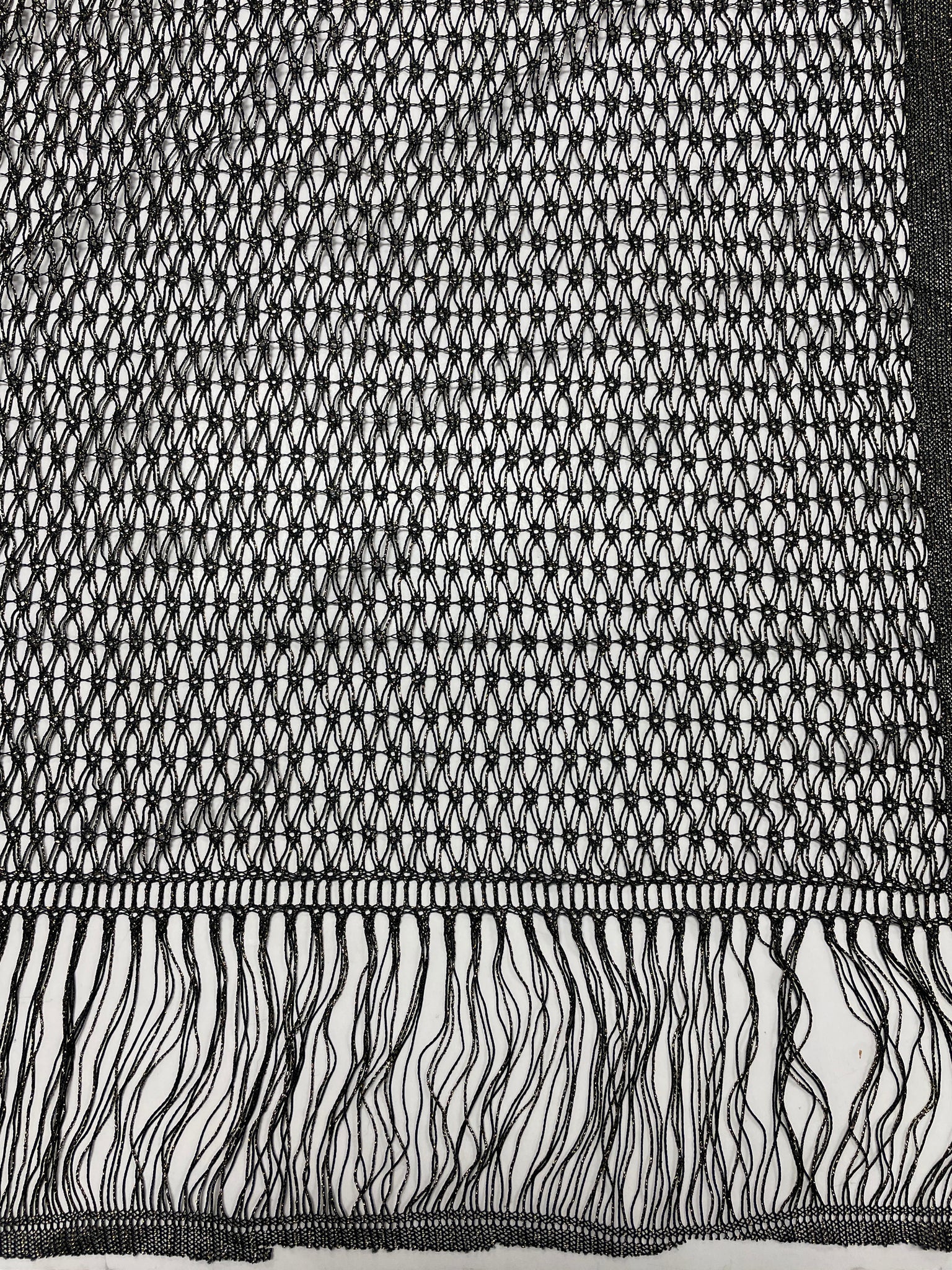 2 YD Polyester Net Panel with Fringe - Black with Gold Lurex and Self Fringe