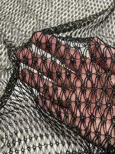 SALE 2 YD Polyester Net Panel with Fringe - Black with Gold Lurex and Self Fringe