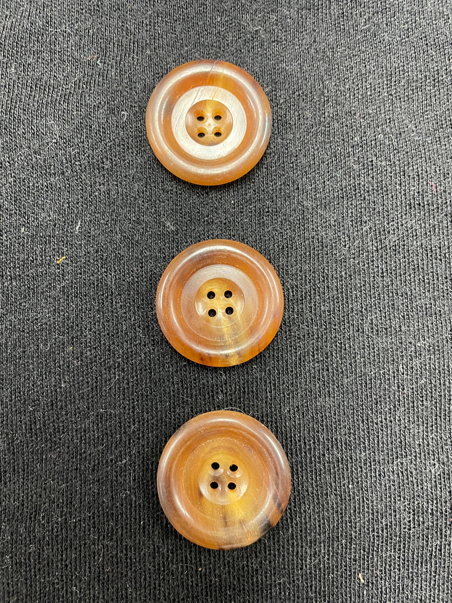 Button Plastic Set of 3 Vintage - Marbled Brown