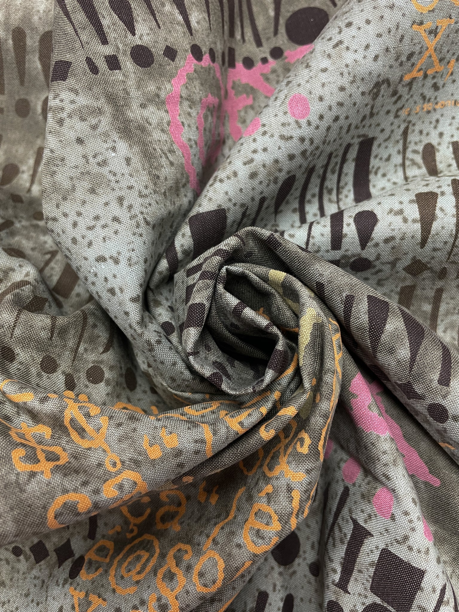 2 1/2 YD Quilting Cotton - Mottled Greenish Gray with Special Text Characters