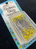 200 Quilter's Glass Head Pins - Very-Fine with Yellow Glass Heads