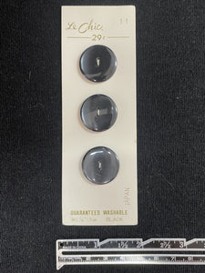 Buttons Plastic Set of 3 Vintage - Black