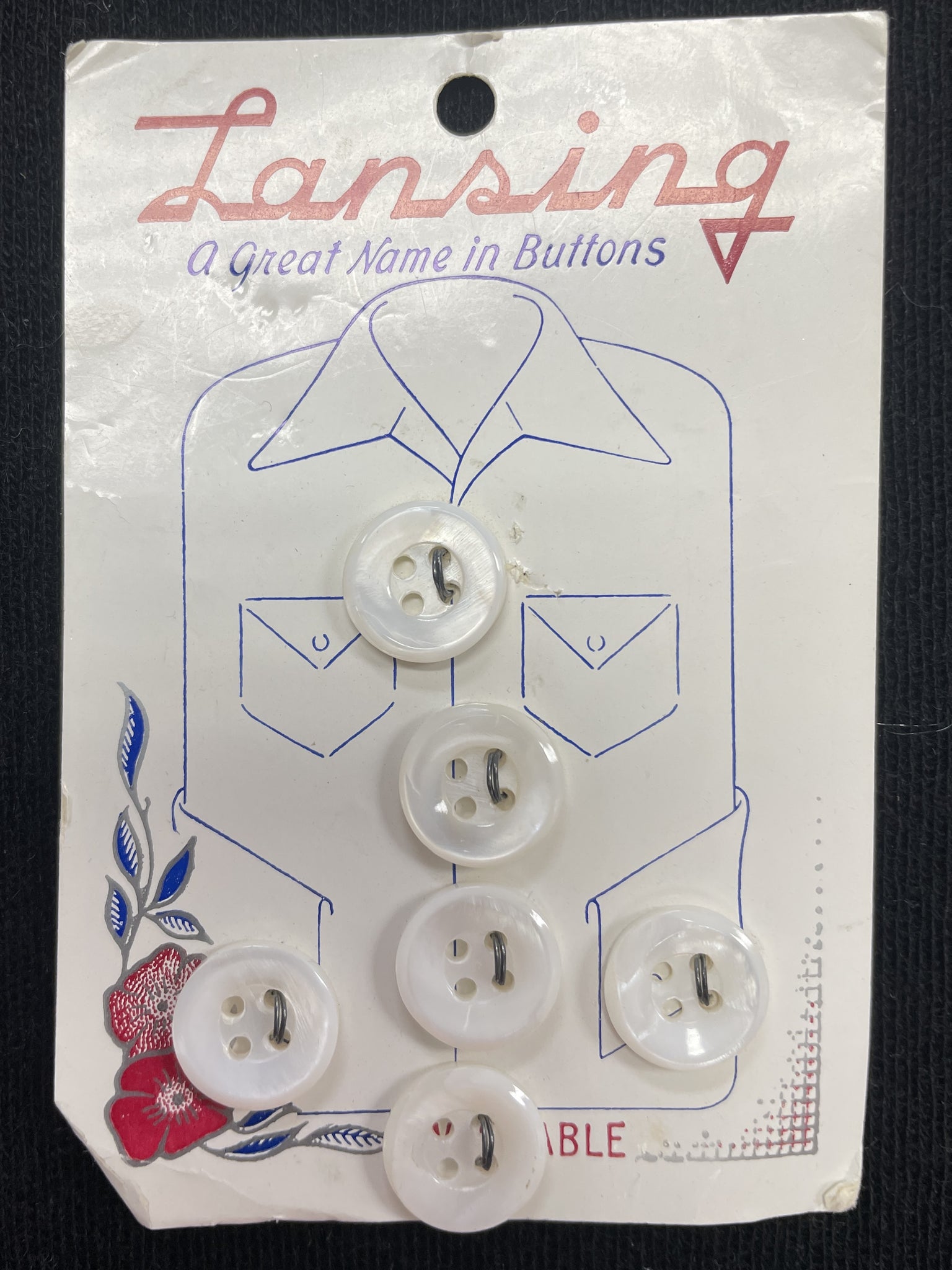 Buttons Plastic Set of 6 Vintage - Pearlescent White