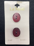 Buttons Plastic Set of 2 Vintage - Burgundy Ovals