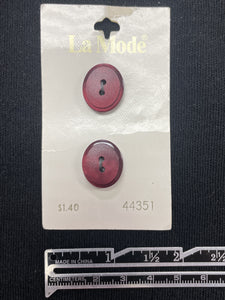 Buttons Plastic Set of 2 Vintage - Burgundy Ovals