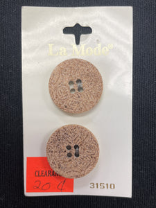 Buttons Plastic Sets of 2 Vintage - Beige Embossed with Leaf and Flower Design
