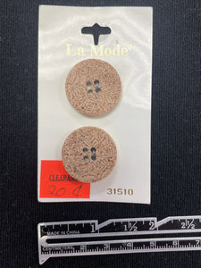 Buttons Plastic Sets of 2 Vintage - Beige Embossed with Leaf and Flower Design