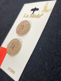 Buttons Plastic Sets of 2 Vintage - Beige Embossed with Leaf and Flower Design