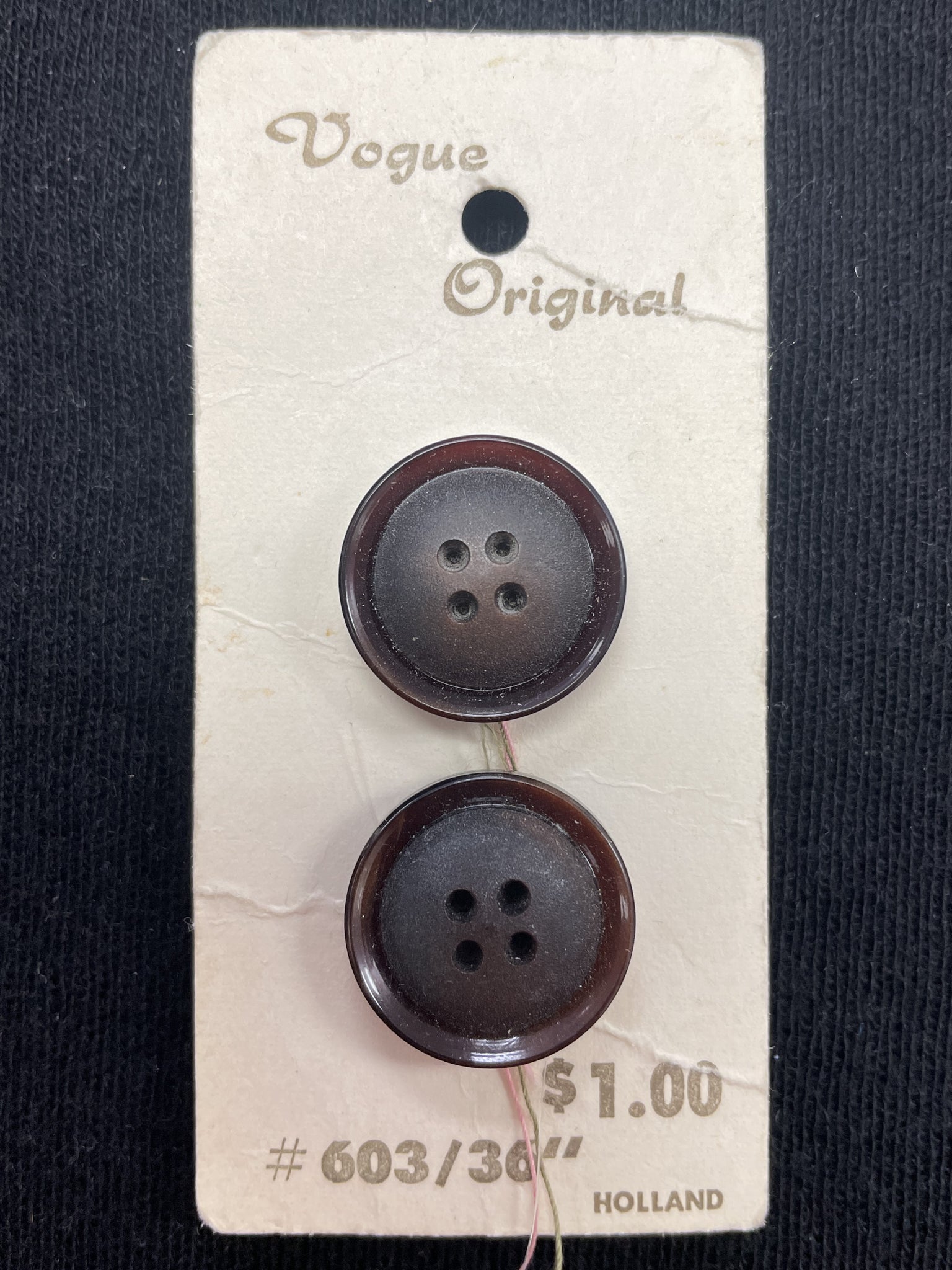 Buttons Plastic Set of 2 Vintage - Dark Brown Shank Buttons That Look Like 4-Hole Buttons