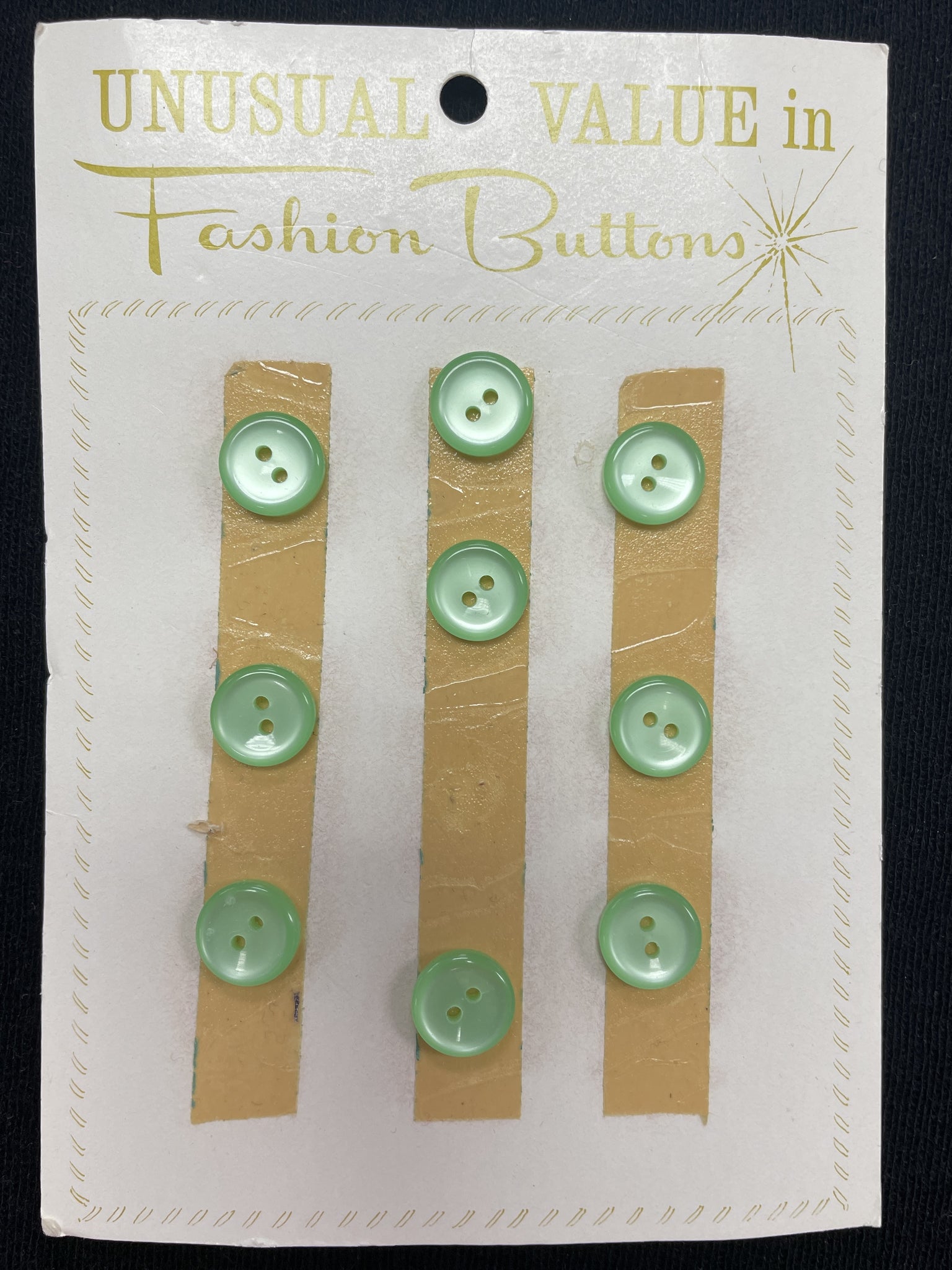 Buttons Plastic Set of 9 Vintage - Pearlescent Light Green