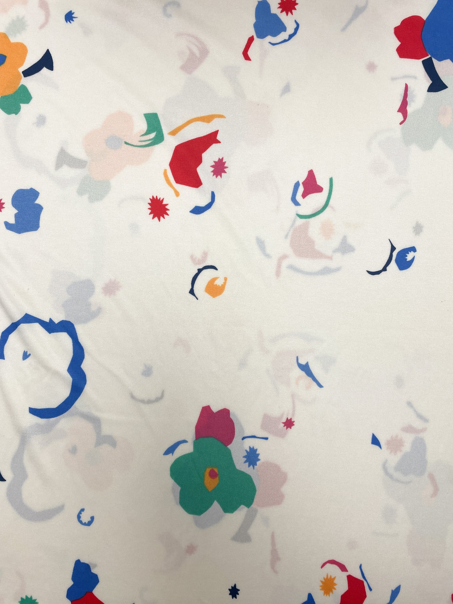 1 1/2 YD Polyester Kiana Knit Vintage - Off White with Multi Colored Graphics