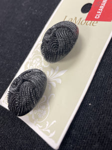 Buttons Plastic Set of 2 Vintage - Black Faux Embroidered