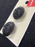 Buttons Plastic Set of 2 Vintage - Black Faux Embroidered