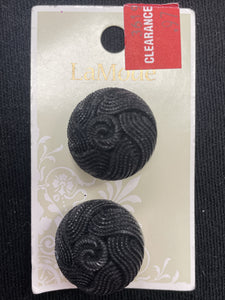 Buttons Plastic Set of 2 Vintage - Black Faux Embroidered