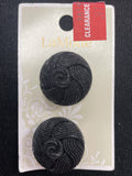 Buttons Plastic Set of 2 Vintage - Black Faux Embroidered