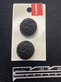 Buttons Plastic Set of 2 Vintage - Black Faux Embroidered