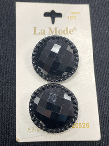 Buttons Plastic Set of 2 Vintage - Faceted Black