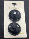 Buttons Plastic Set of 2 Vintage - Faceted Black