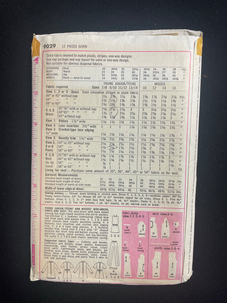 1970 Simplicity 9029 Sewing Pattern - Junior Dress, Tunic, Vest, and P ...