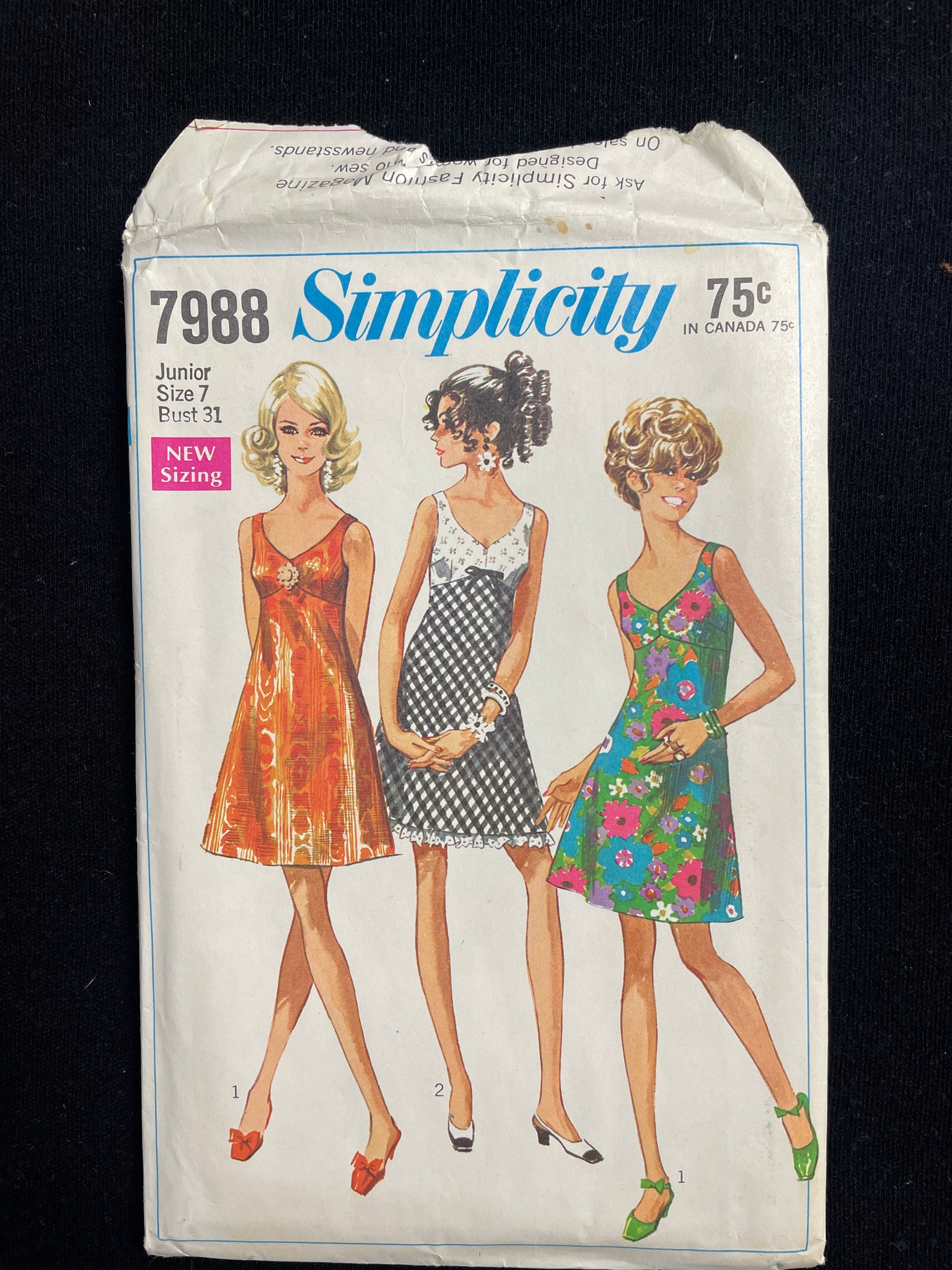 1968 Simplicity 7988 Sewing Pattern - Junior Dress