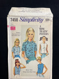 1967 Simplicity 7458 Sewing Pattern - Adult Shirts