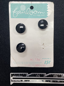 Buttons Plastic Set of 3 Vintage - Shiny Black