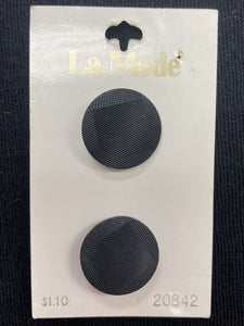Buttons Plastic Set of 2 Vintage - Black with Etched Lines to Make a Square in the Center