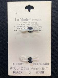 Buttons Plastic Set of 2 Vintage - Black with Etched Lines to Make a Square in the Center