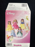 2013 Simplicity 1581 Pattern - 18" Doll Disney Princess Costumes FACTORY FOLDED